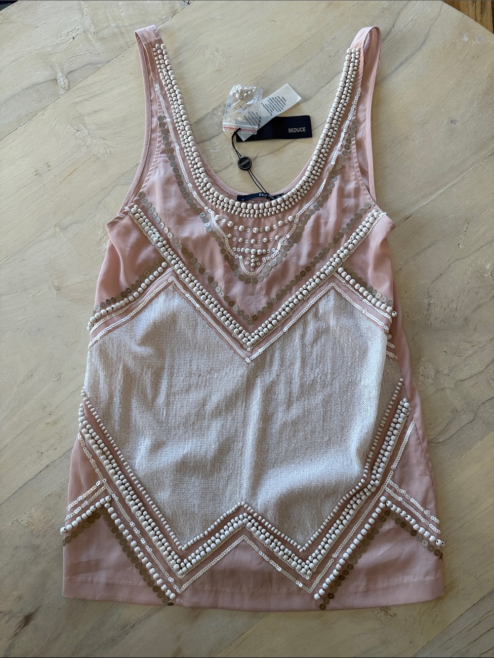 SEDUCE Blush Pink Beaded & Sequin Embellished Tank